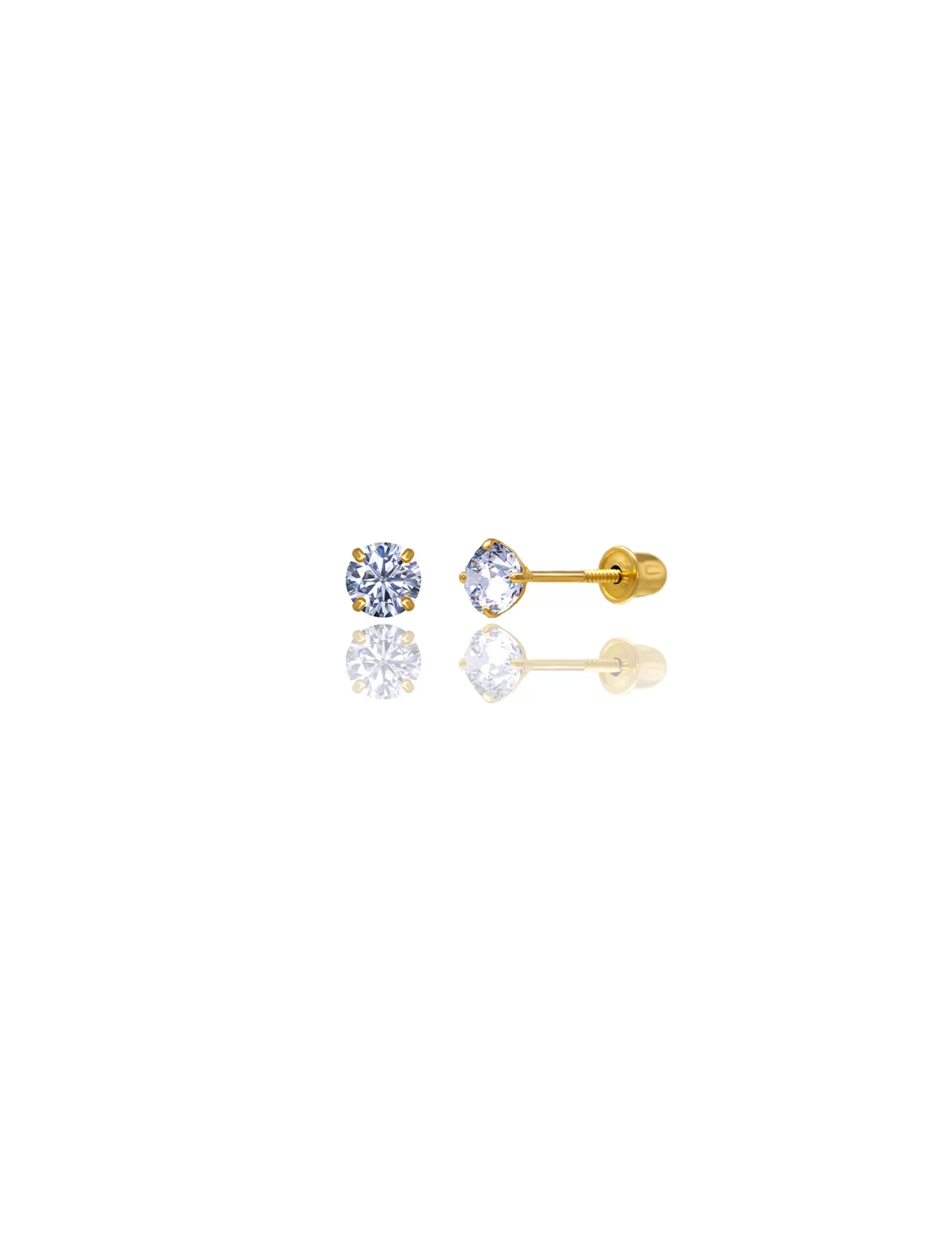 14K Yellow Gold 4MM Round CZ Screwback Stud Earrings>Isaac Mizrahi Store